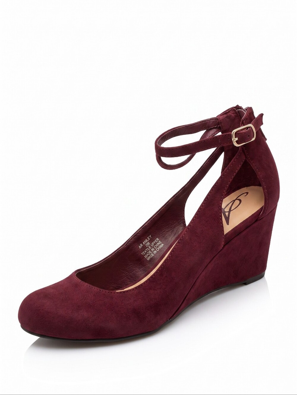 NEW! American Rag Women's Burgundy Suede Wedge Pump with Ankle Strap